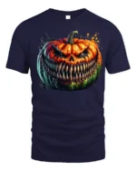 Halloween Evil Grinning Pumpkin Face T-Shirt - navy t-shirt on white background