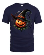 Halloween Jack O Lantern Witch Hat T-Shirt - navy t-shirt on white background