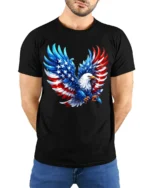 Patriotic Bald Eagle American Flag T-Shirt - model wearing black shirt, hands behind back