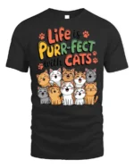 Life Is Purr-Fect With Cats Funny Graphic T-Shirt - black t-shirt on white background