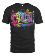 Colorful Chillin Graffiti Streetwear T-Shirt - black t-shirt on white background