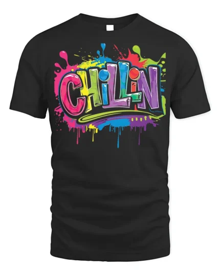 Colorful Chillin Graffiti Streetwear T-Shirt - black t-shirt on white background