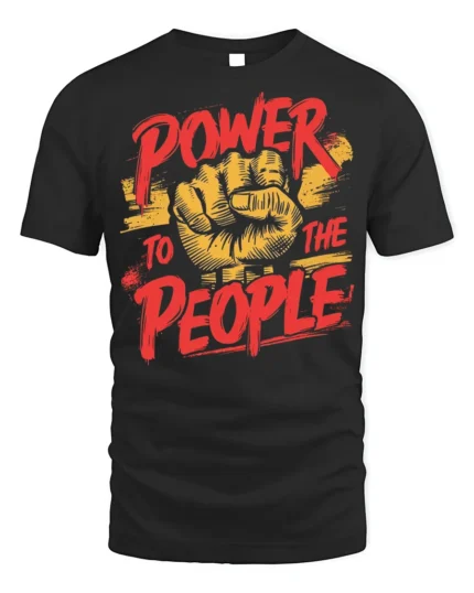 Power To The People Raised Fist Graphic T-Shirt - black t-shirt on white background