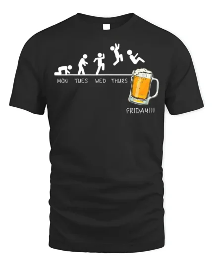 Funny Beer Friday Evolution Drinking T-Shirt - black t-shirt on white background