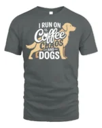 Funny Coffee Chaos and Dogs Lover T-Shirt - gray t-shirt on white background