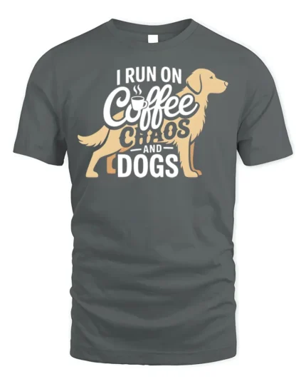 Funny Coffee Chaos and Dogs Lover T-Shirt - gray t-shirt on white background