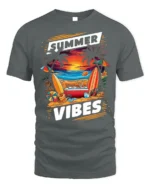 Summer Vibes Beach Sunset Surfing T-Shirt - gray t-shirt on white background
