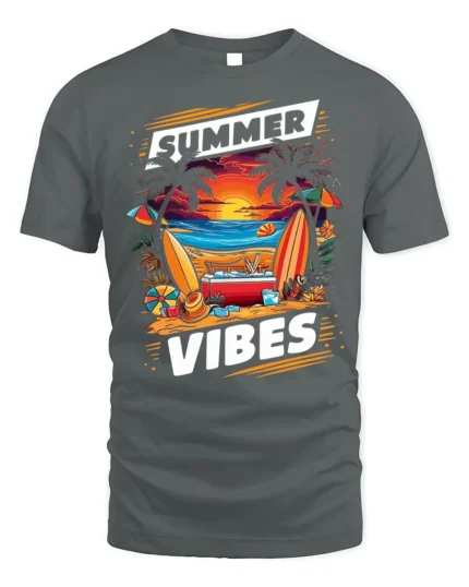 Summer Vibes Beach Sunset Surfing T-Shirt - gray t-shirt on white background