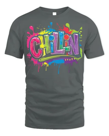 Colorful Chillin Graffiti Streetwear T-Shirt - gray t-shirt on white background
