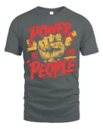 Power To The People Raised Fist Graphic T-Shirt - gray t-shirt on white background