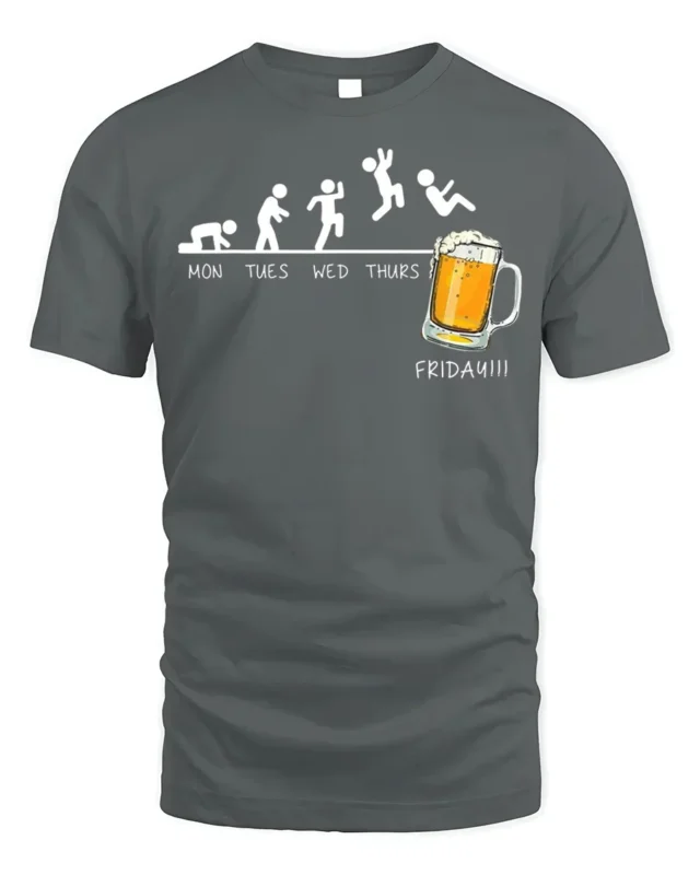 Funny Beer Friday Evolution Drinking T-Shirt - gray t-shirt on white background