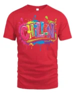 Colorful Chillin Graffiti Streetwear T-Shirt - red t-shirt on white background