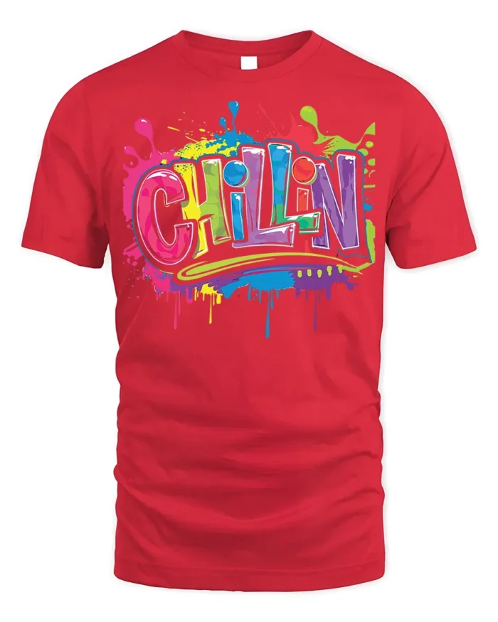 Colorful Chillin Graffiti Streetwear T-Shirt - red t-shirt on white background