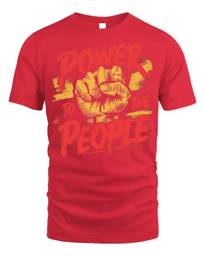 Power To The People Raised Fist Graphic T-Shirt - red t-shirt on white background
