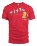 Funny Beer Friday Evolution Drinking T-Shirt - red t-shirt on white background