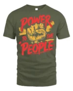 Power To The People Raised Fist Graphic T-Shirt - military green t-shirt on white background