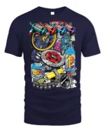 Colorful Racing Engine Parts Graphic T-Shirt - navy t-shirt on white background