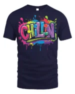 Colorful Chillin Graffiti Streetwear T-Shirt - navy t-shirt on white background