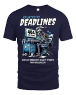 Haunted By Deadlines Funny Skeleton T-Shirt - navy t-shirt on white background