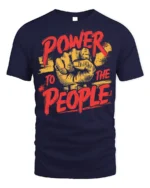 Power To The People Raised Fist Graphic T-Shirt - navy t-shirt on white background