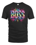 Neon Graffiti Boss Street Style T-Shirt - black t-shirt on white background