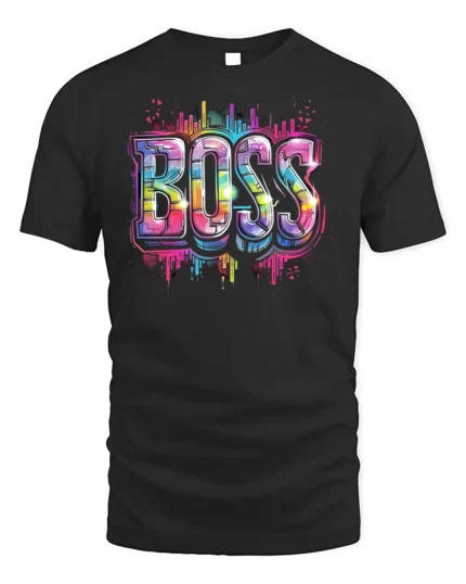 Neon Graffiti Boss Street Style T-Shirt - black t-shirt on white background