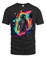 Cosmic Neon Astronaut Space Graphic T-Shirt - black t-shirt on white background