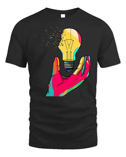 Creative Pop Art Light Bulb Graphic T-Shirt - black t-shirt on white background
