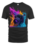 Color Splash Camera Photography Graphic T-Shirt - black t-shirt on white background