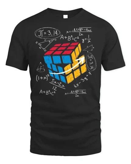 Math Equations Rubik Cube Puzzle T-Shirt - black t-shirt on white background