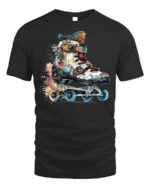 Color Splash Roller Skate Graphic T-Shirt - black t-shirt on white background