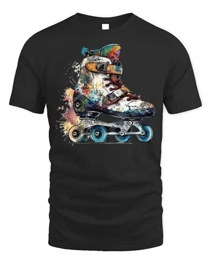 Color Splash Roller Skate Graphic T-Shirt - black t-shirt on white background