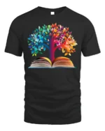 Colorful Tree of Knowledge Book T-Shirt - black t-shirt on white background