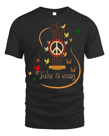 Peace Guitar Take It Easy Music T-Shirt - black t-shirt on white background