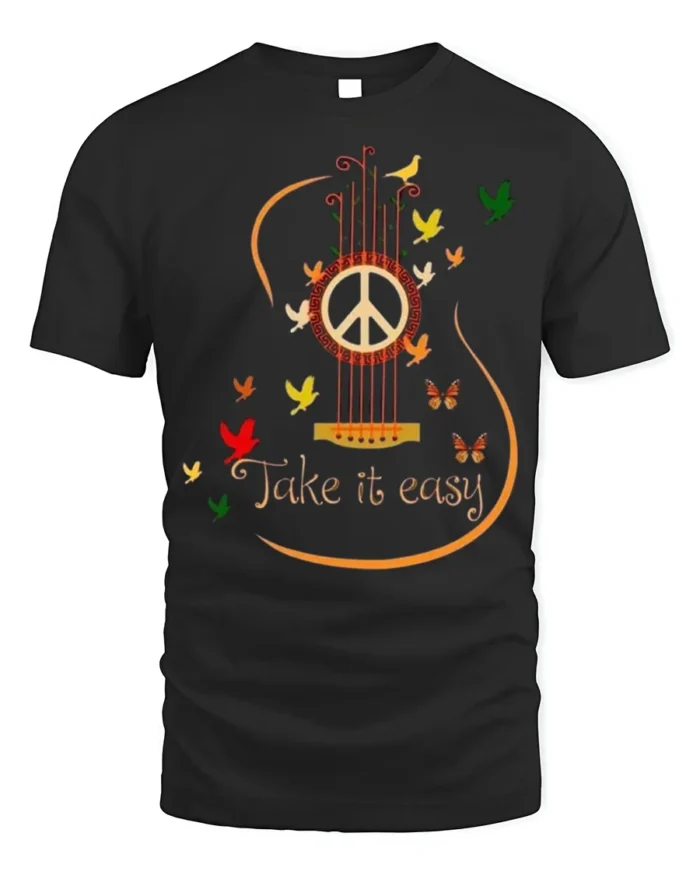 Peace Guitar Take It Easy Music T-Shirt - black t-shirt on white background