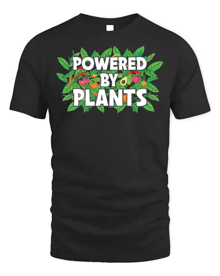 Powered By Plants Vegan Lifestyle T-Shirt - black t-shirt on white background