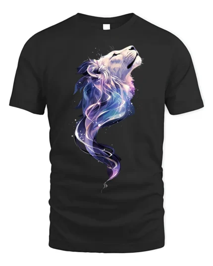 Majestic Cosmic Lion Spirit Graphic T-Shirt - black t-shirt on white background
