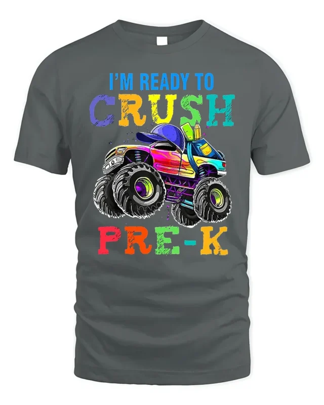 I’m Ready To Crush Pre-K Monster Truck T-Shirt - gray t-shirt on white background