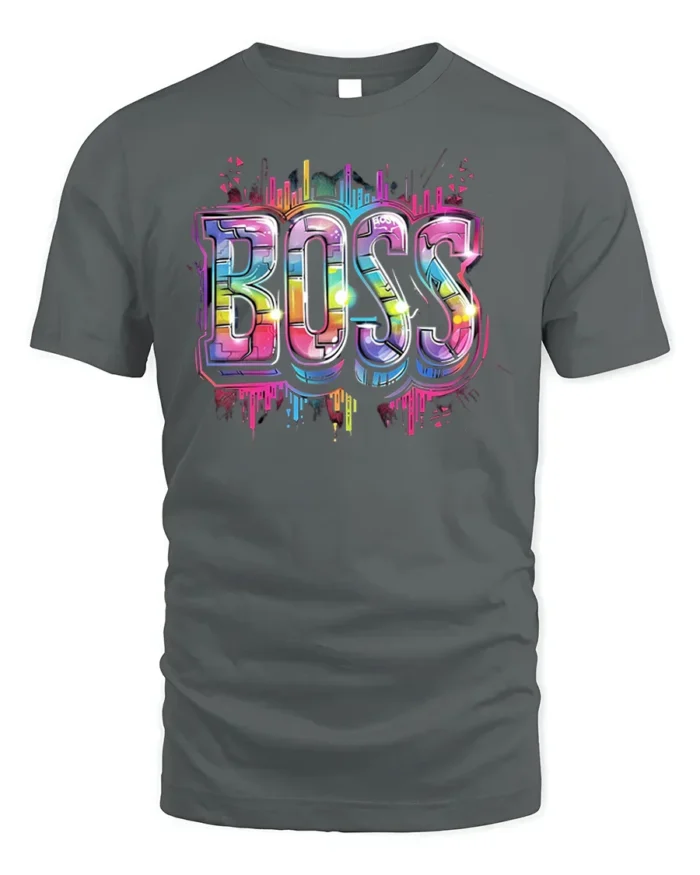 Neon Graffiti Boss Street Style T-Shirt - gray t-shirt on white background