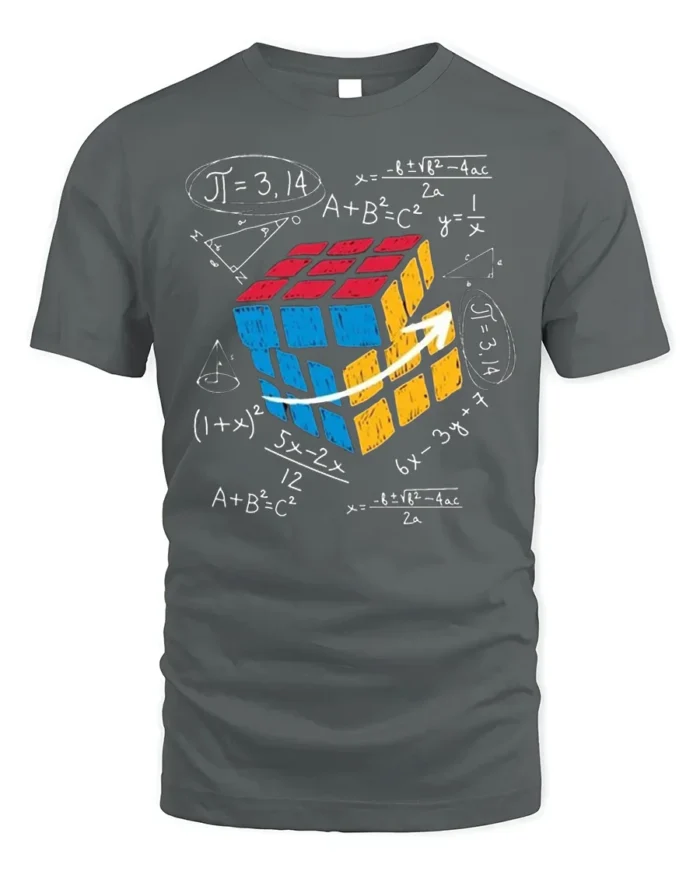 Math Equations Rubik Cube Puzzle T-Shirt - gray t-shirt on white background