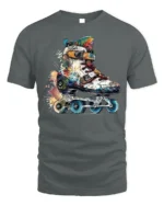 Color Splash Roller Skate Graphic T-Shirt - gray t-shirt on white background