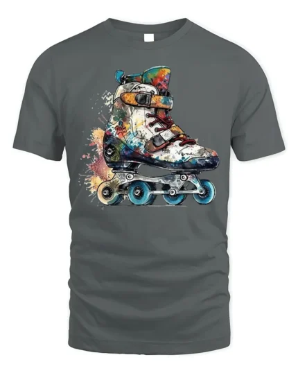 Color Splash Roller Skate Graphic T-Shirt - gray t-shirt on white background