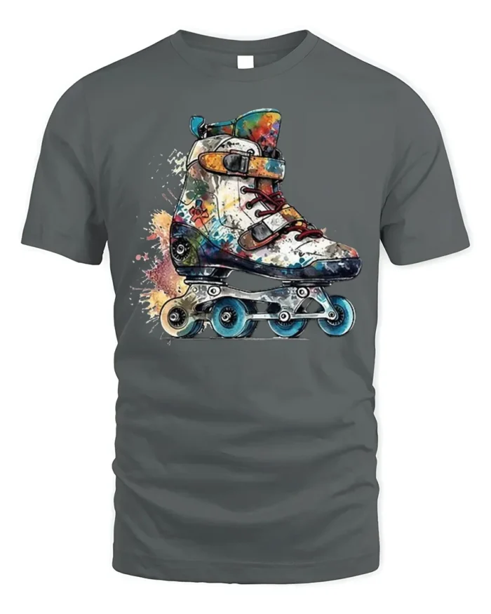 Color Splash Roller Skate Graphic T-Shirt - gray t-shirt on white background