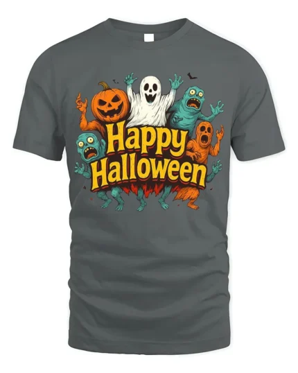 Happy Halloween Pumpkin Ghost Monster T-Shirt - gray t-shirt on white background