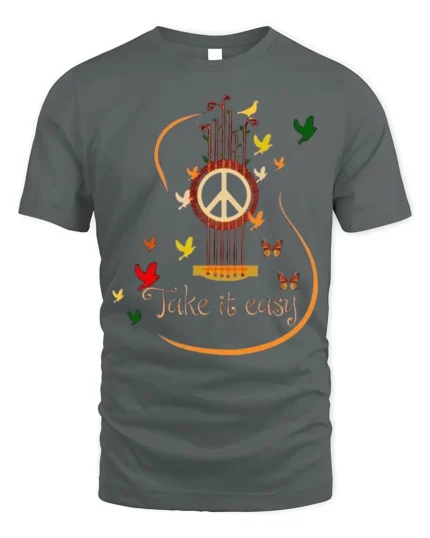 Peace Guitar Take It Easy Music T-Shirt - gray t-shirt on white background