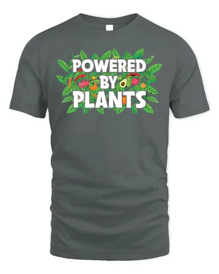 Powered By Plants Vegan Lifestyle T-Shirt - gray t-shirt on white background