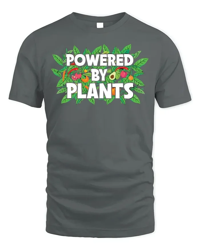 Powered By Plants Vegan Lifestyle T-Shirt - gray t-shirt on white background