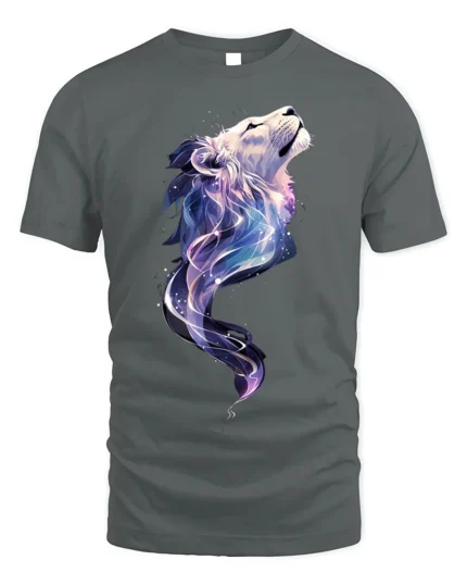 Majestic Cosmic Lion Spirit Graphic T-Shirt - gray t-shirt on white background