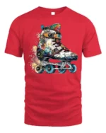 Color Splash Roller Skate Graphic T-Shirt - red t-shirt on white background
