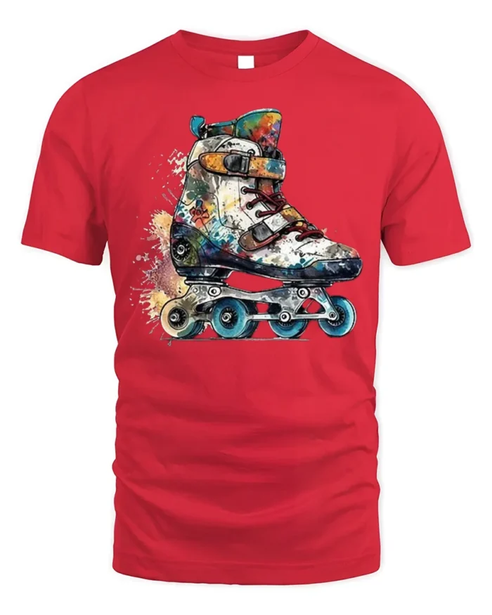 Color Splash Roller Skate Graphic T-Shirt - red t-shirt on white background
